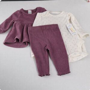 Carter's Baby Girls' 3pc Peplum Sweatshirt with Long Sleeve Bodysuit 3M NWT
